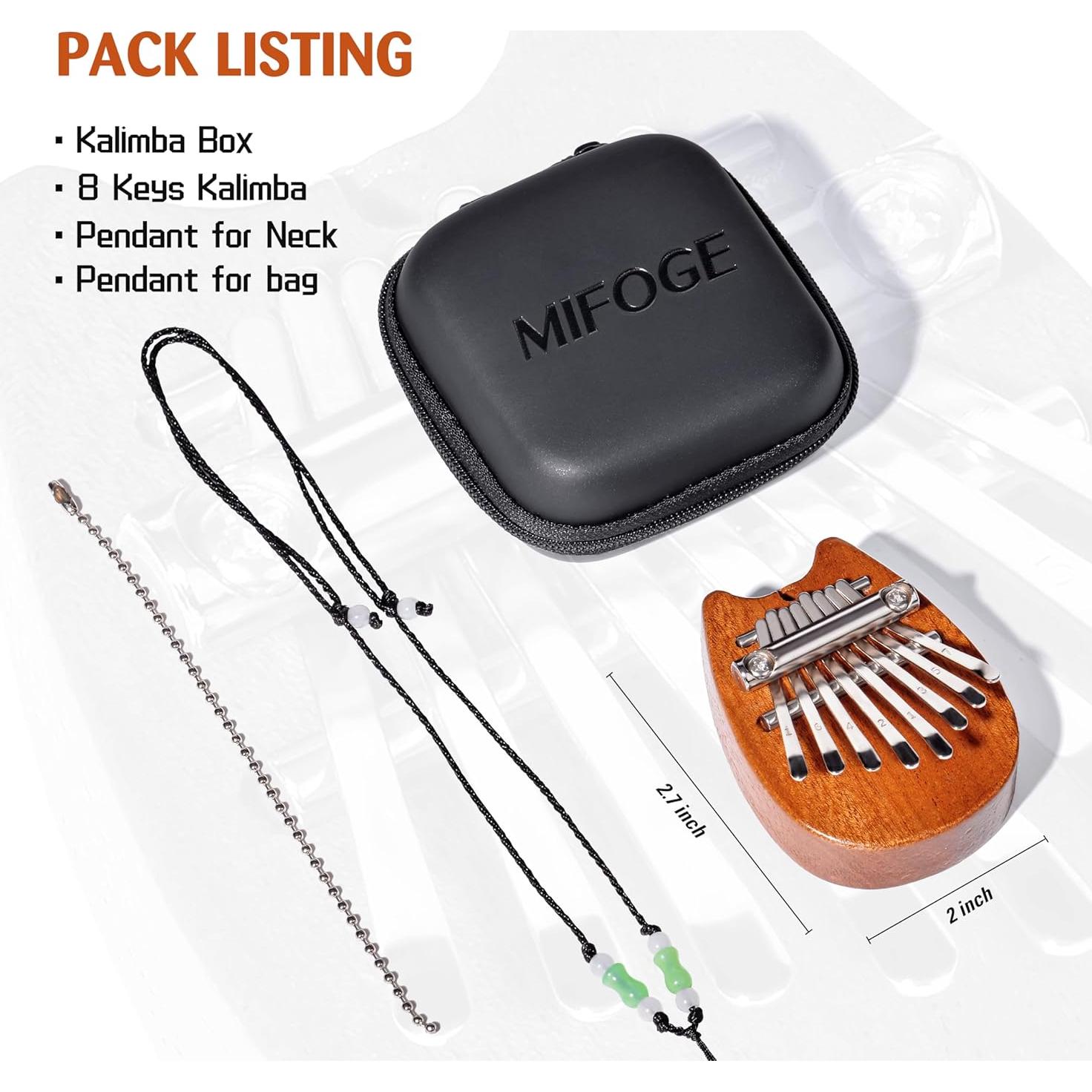 Mini Kalimba MIFOGE 8 Teclas de Madera con Lanyard y Caja