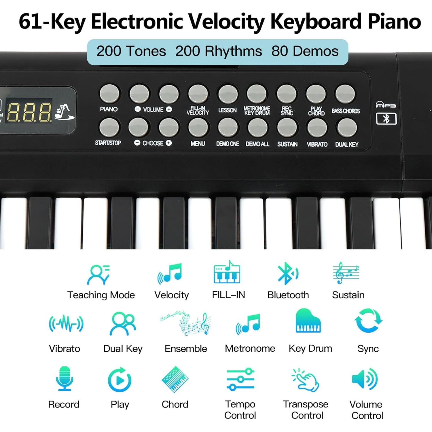 Teclado Electrónico Compacto 61 Teclas VEIYOUMO Piano-889P