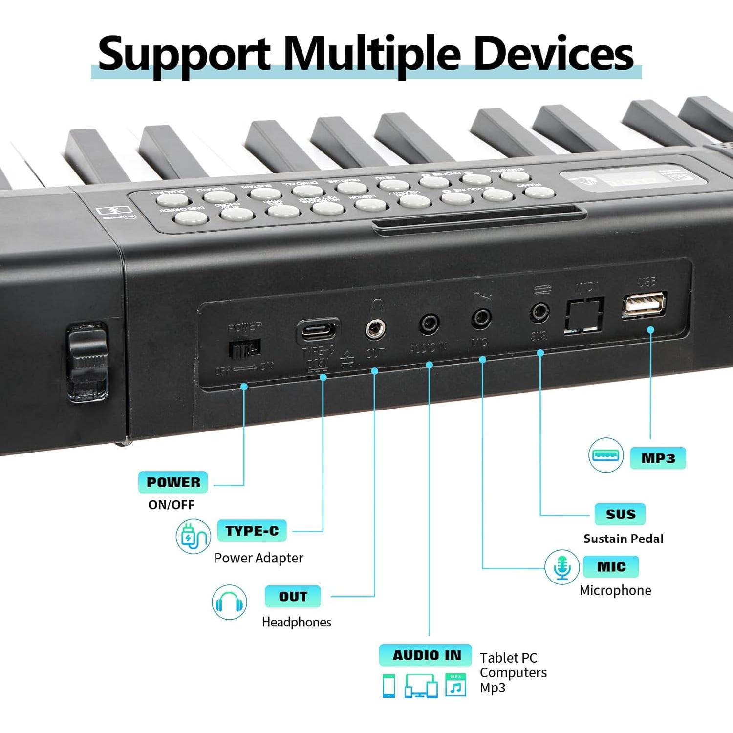 Teclado Electrónico Compacto 61 Teclas VEIYOUMO Piano-889P