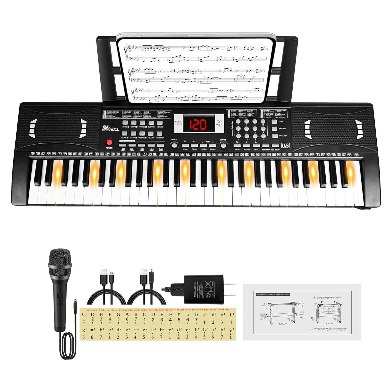 Teclado Digital Eléctrico 61 Teclas 24HOCL con Micrófono