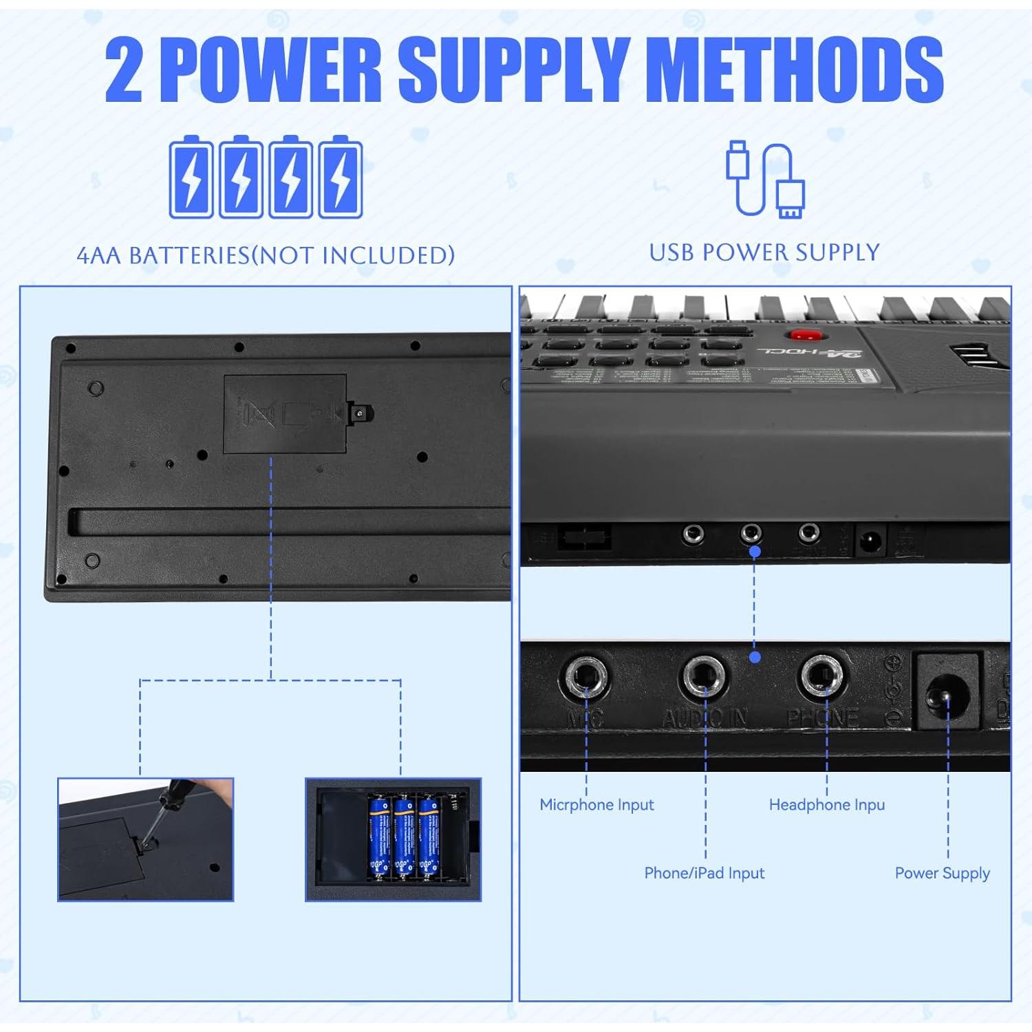 Teclado Digital Eléctrico 61 Teclas 24HOCL con Micrófono