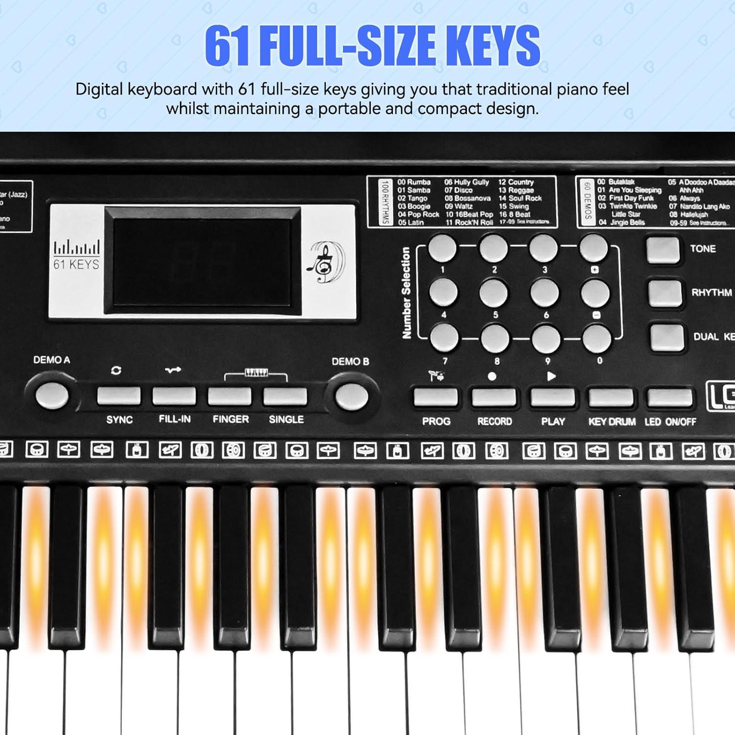 Teclado Digital Eléctrico 61 Teclas 24HOCL con Micrófono