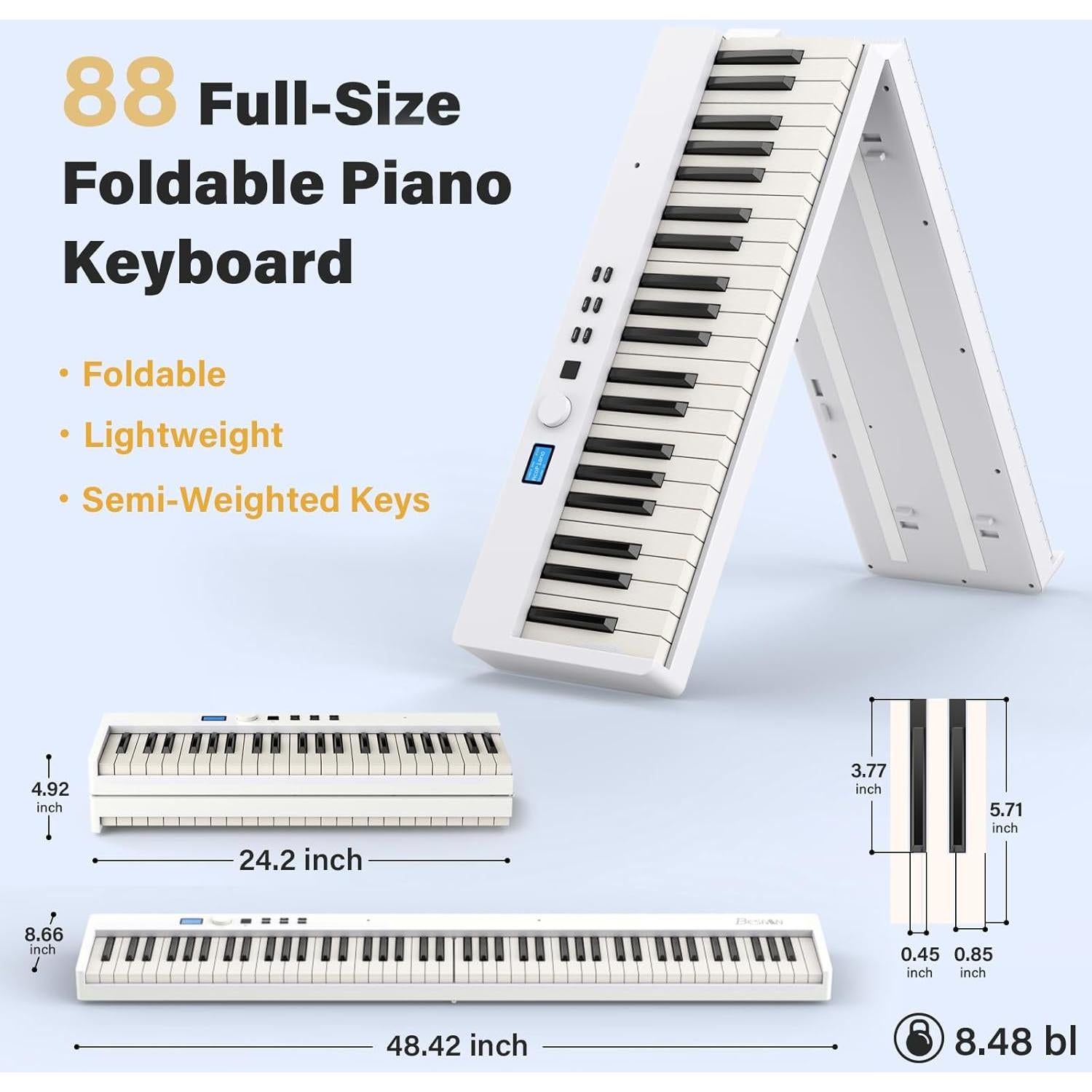 Piano Digital Plegable BESFAN PJ88C 88 Teclas Semi-Pesadas