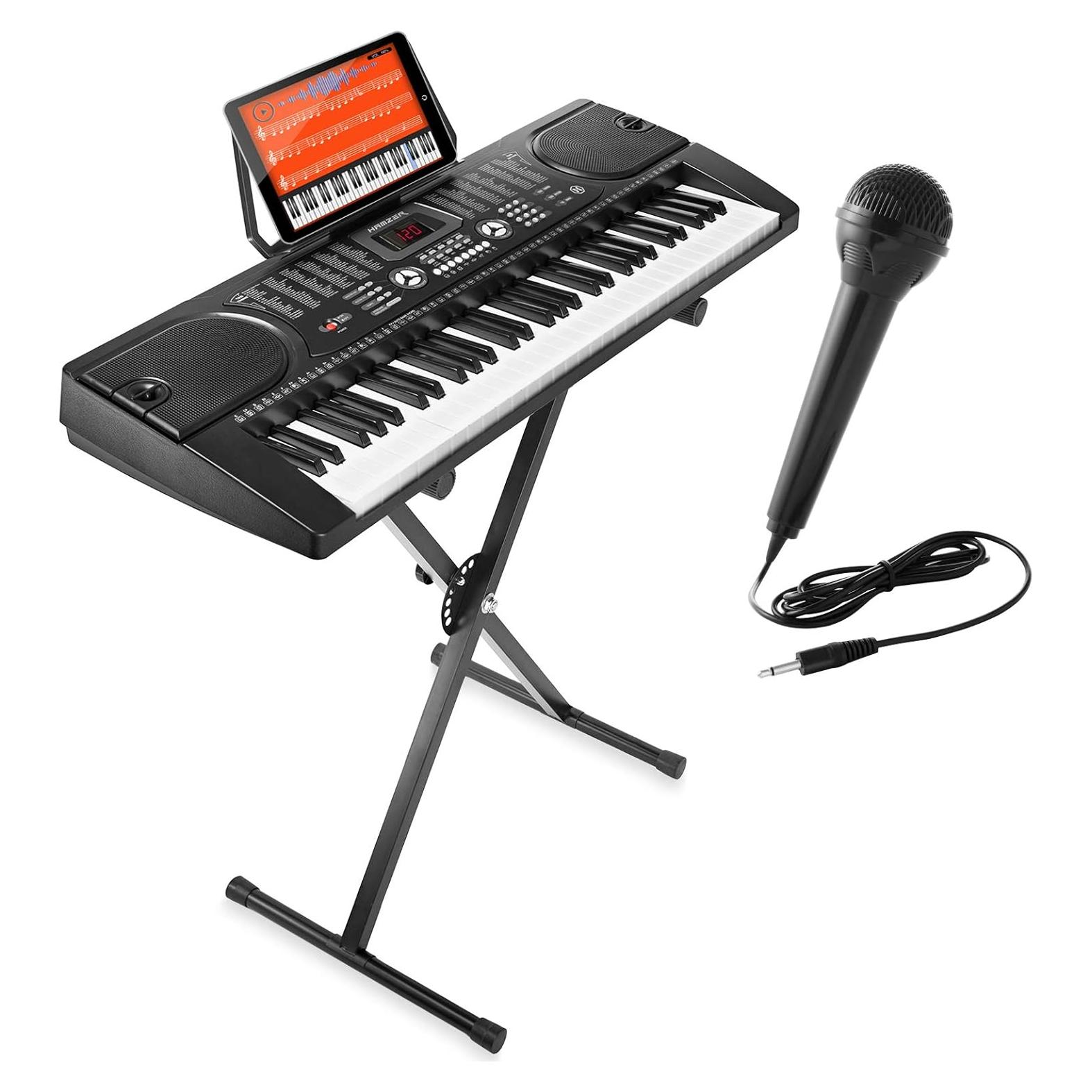 Piano Electrónico Hamzer 61 Teclas con Soporte y Micrófono