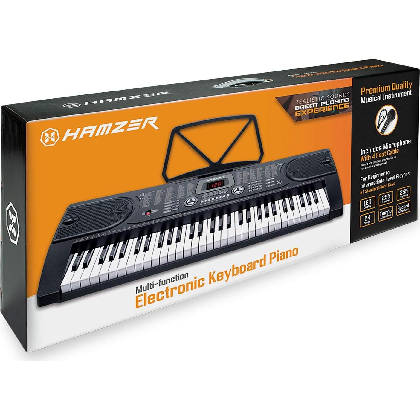 Piano Electrónico Hamzer 61 Teclas con Soporte y Micrófono
