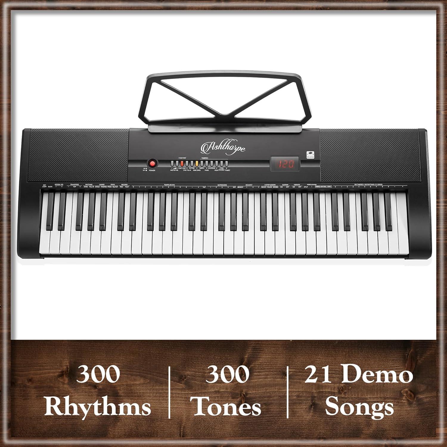 Piano Digital Ashthorpe 61 Teclas Iluminadas con Kit Completo