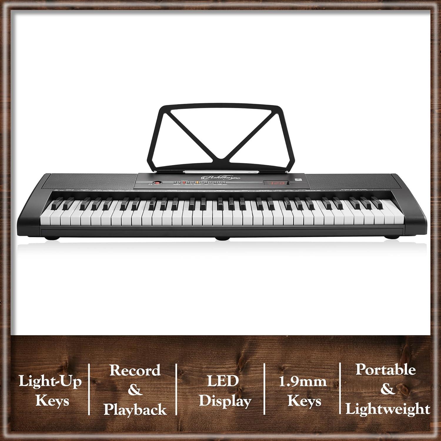 Piano Digital Ashthorpe 61 Teclas Iluminadas con Kit Completo