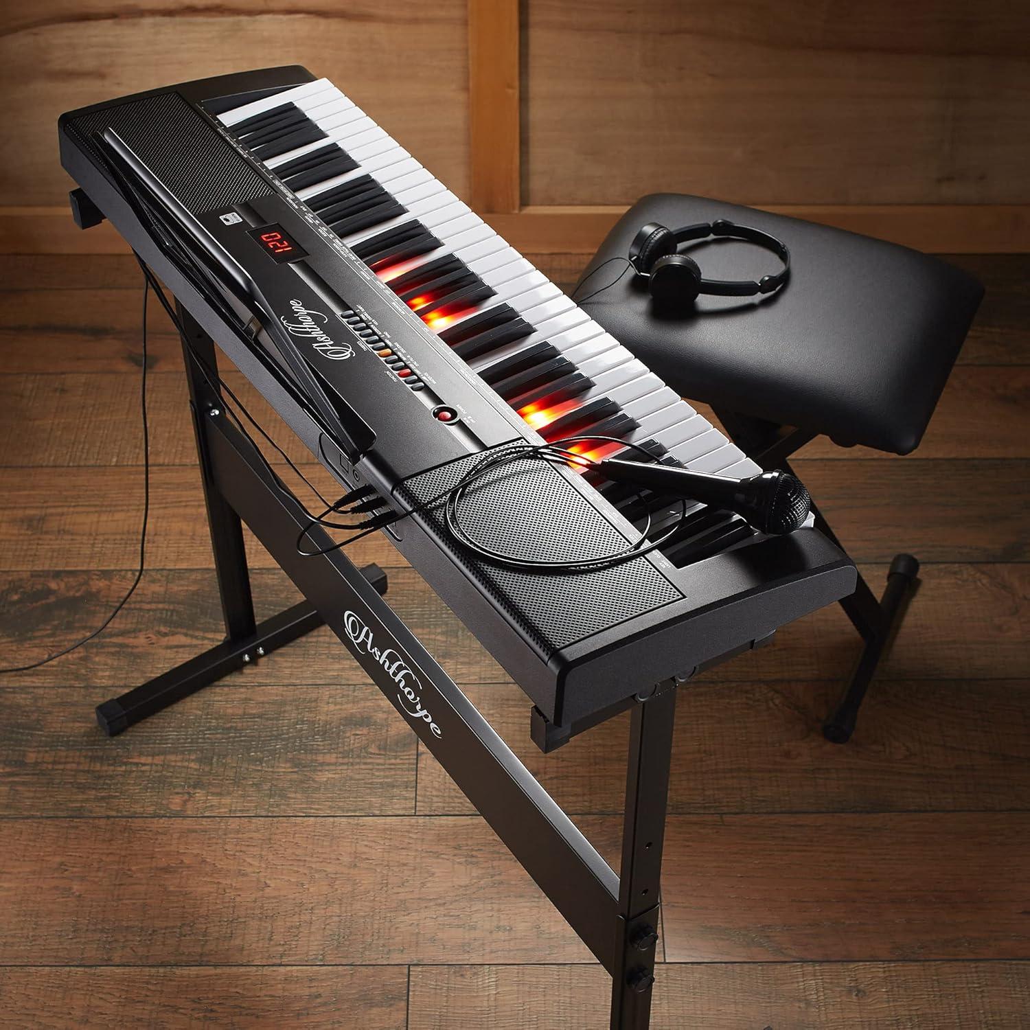 Piano Digital Ashthorpe 61 Teclas Iluminadas con Kit Completo