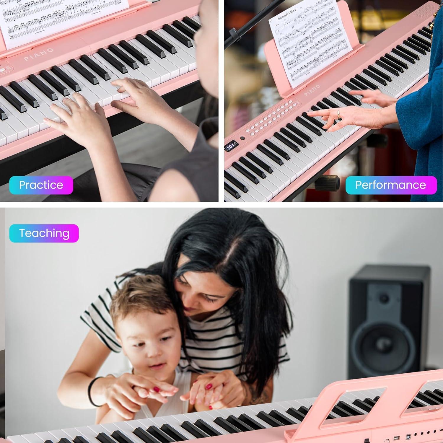 Piano Digital Plegable HONEY JOY 88 Teclas Semi-pesadas Rosa