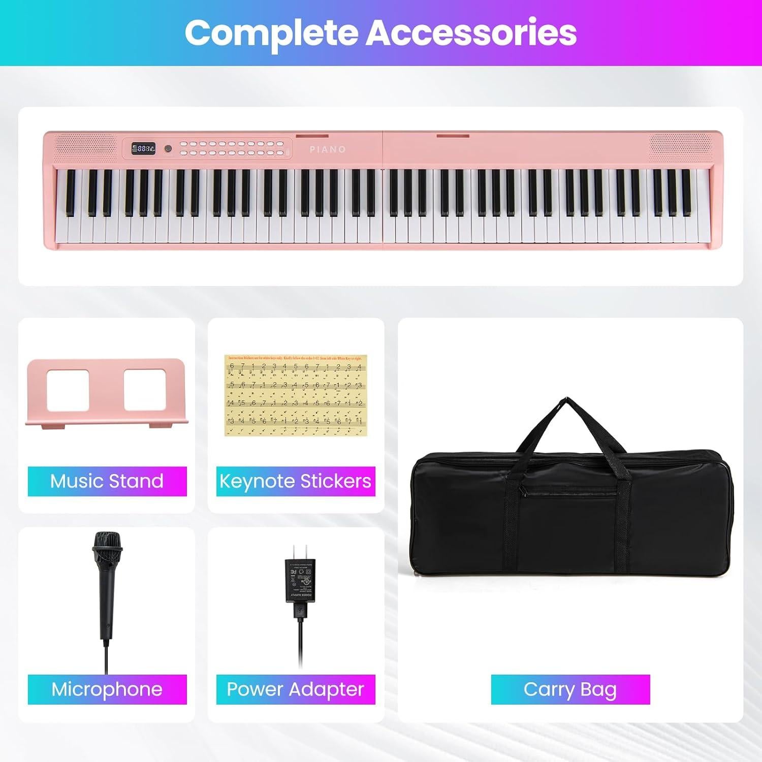 Piano Digital Plegable HONEY JOY 88 Teclas Semi-pesadas Rosa