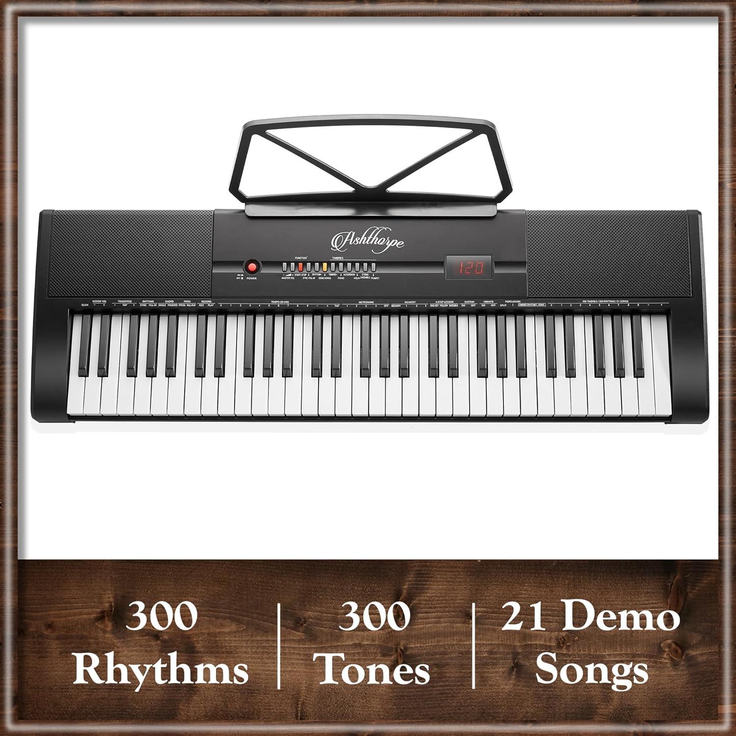 Piano Electrónico Digital Ashthorpe 61 Teclas con Kit Completo