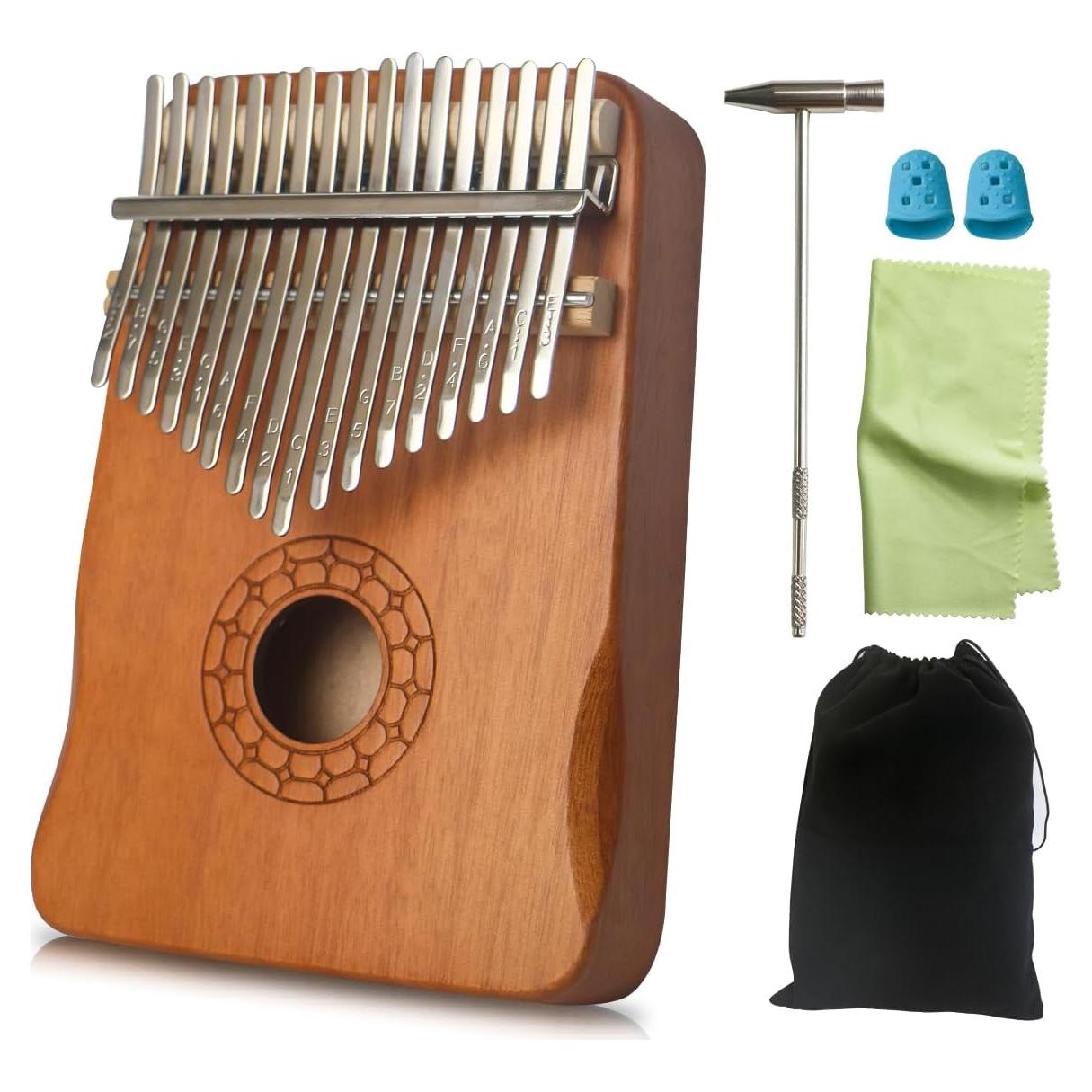 Kalimba 17 Teclas de Madera Caoba con Accesorios y Manual