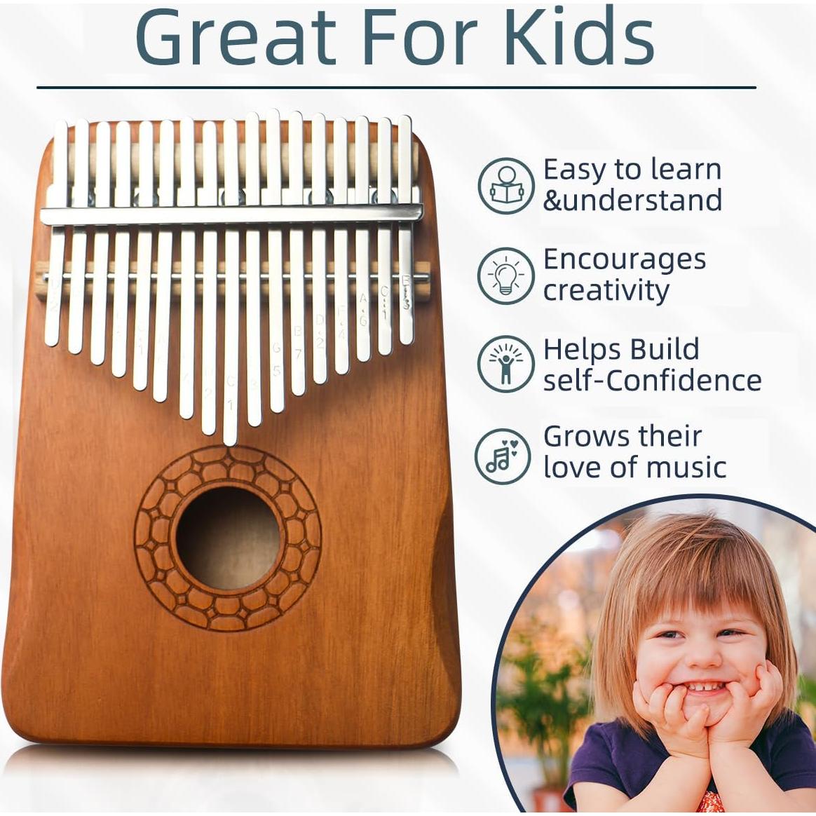 Kalimba 17 Teclas de Madera Caoba con Accesorios y Manual