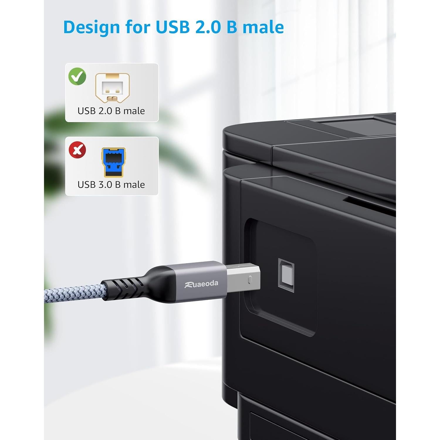 Cable USB C a B 1.83 m Ruaeoda para impresora y escáner