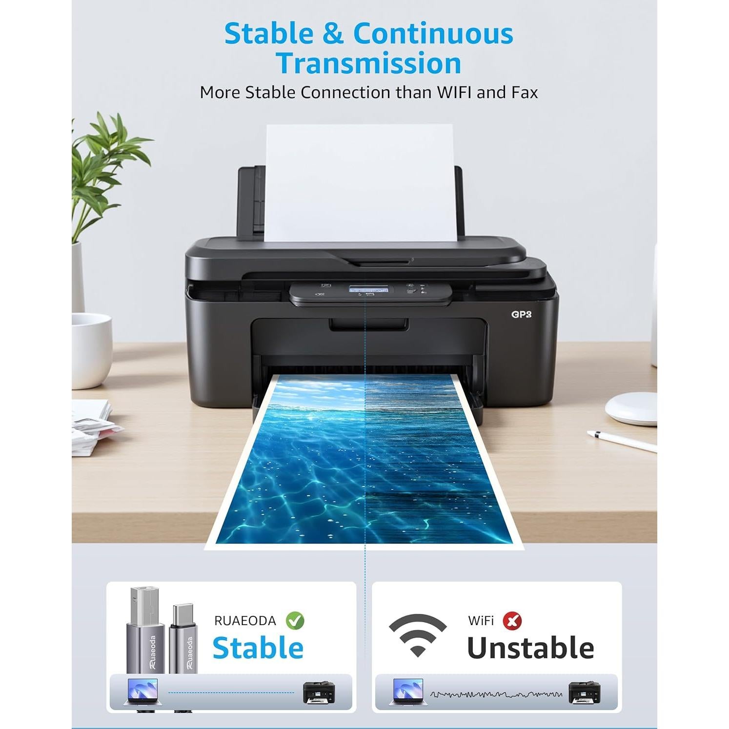 Cable USB C a B 1.83 m Ruaeoda para impresora y escáner