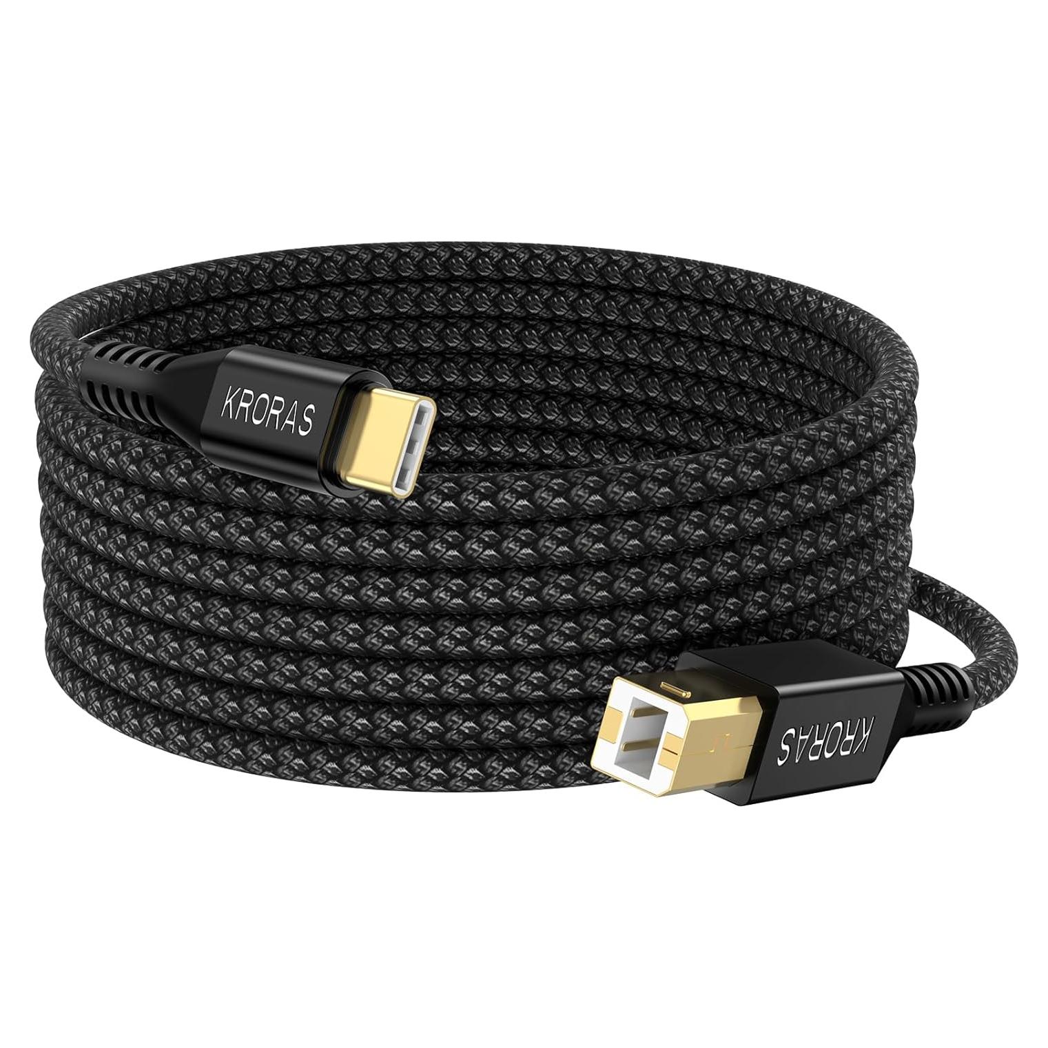 Cable de impresora USB C 15 pies KRORAS - Alta velocidad 480Mbps