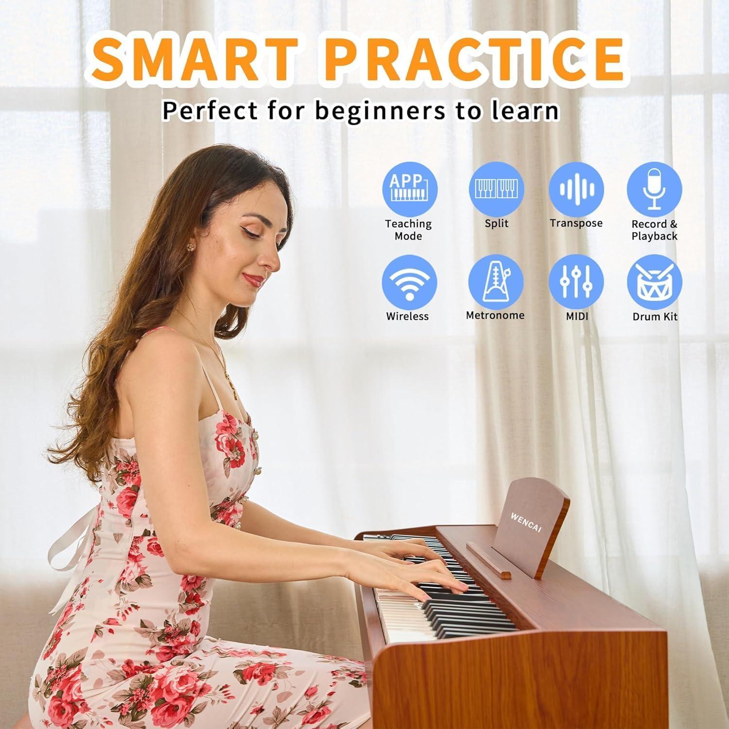 Piano Digital WENCAI 88 Teclas Ponderadas Naranja para Adultos