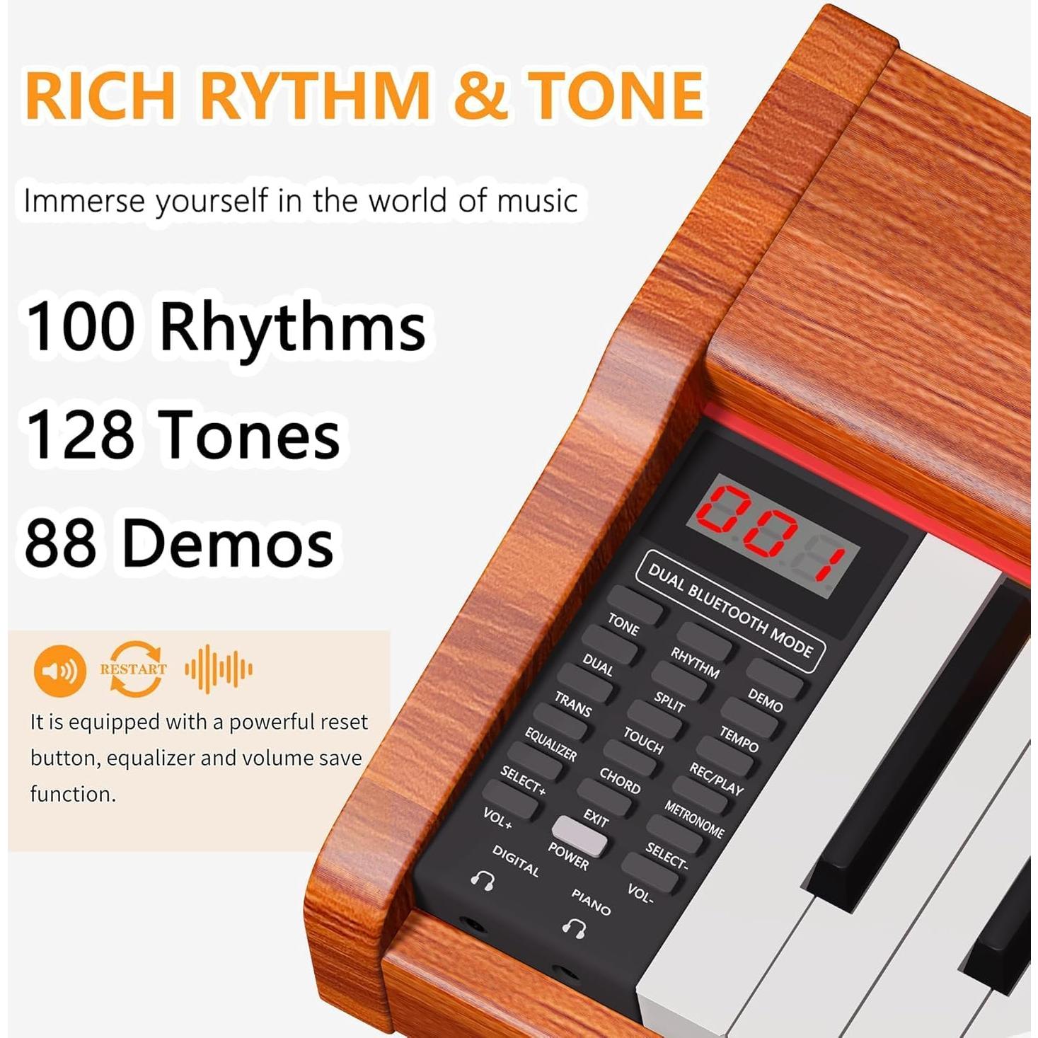 Piano Digital WENCAI 88 Teclas Ponderadas Naranja para Adultos