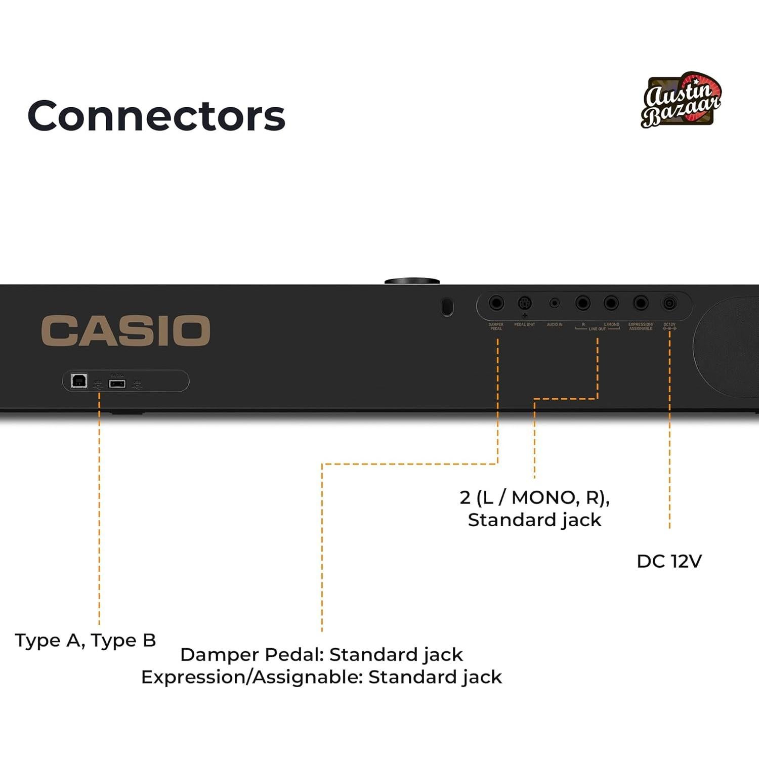 Casio Privia PX-S3100 Digital Piano - Black Bundle with Adjustable Stand, Bench, Headphones, Instructional Book, Online Lessons, Instructional DVD, and Austin Bazaar Polishing Cloth