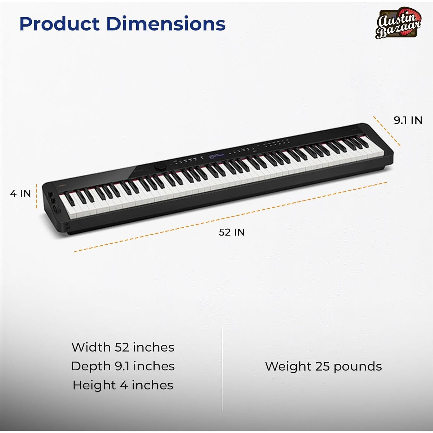 Casio Privia PX-S3100 Digital Piano - Black Bundle with Adjustable Stand, Bench, Headphones, Instructional Book, Online Lessons, Instructional DVD, and Austin Bazaar Polishing Cloth