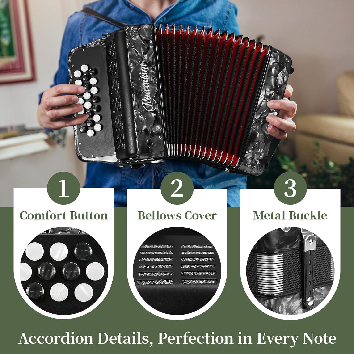 Acordeón Rowadtim MI-88-5 22 Teclas 8 Bajos Gris