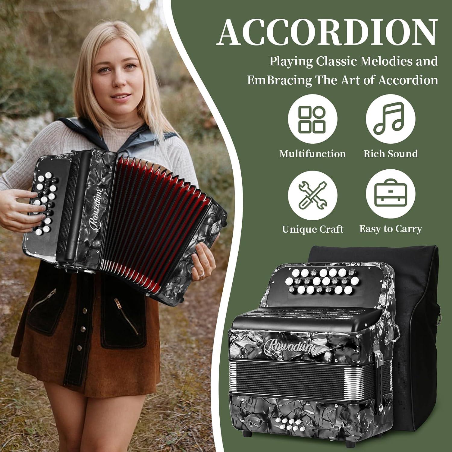 Acordeón Rowadtim MI-88-5 22 Teclas 8 Bajos Gris