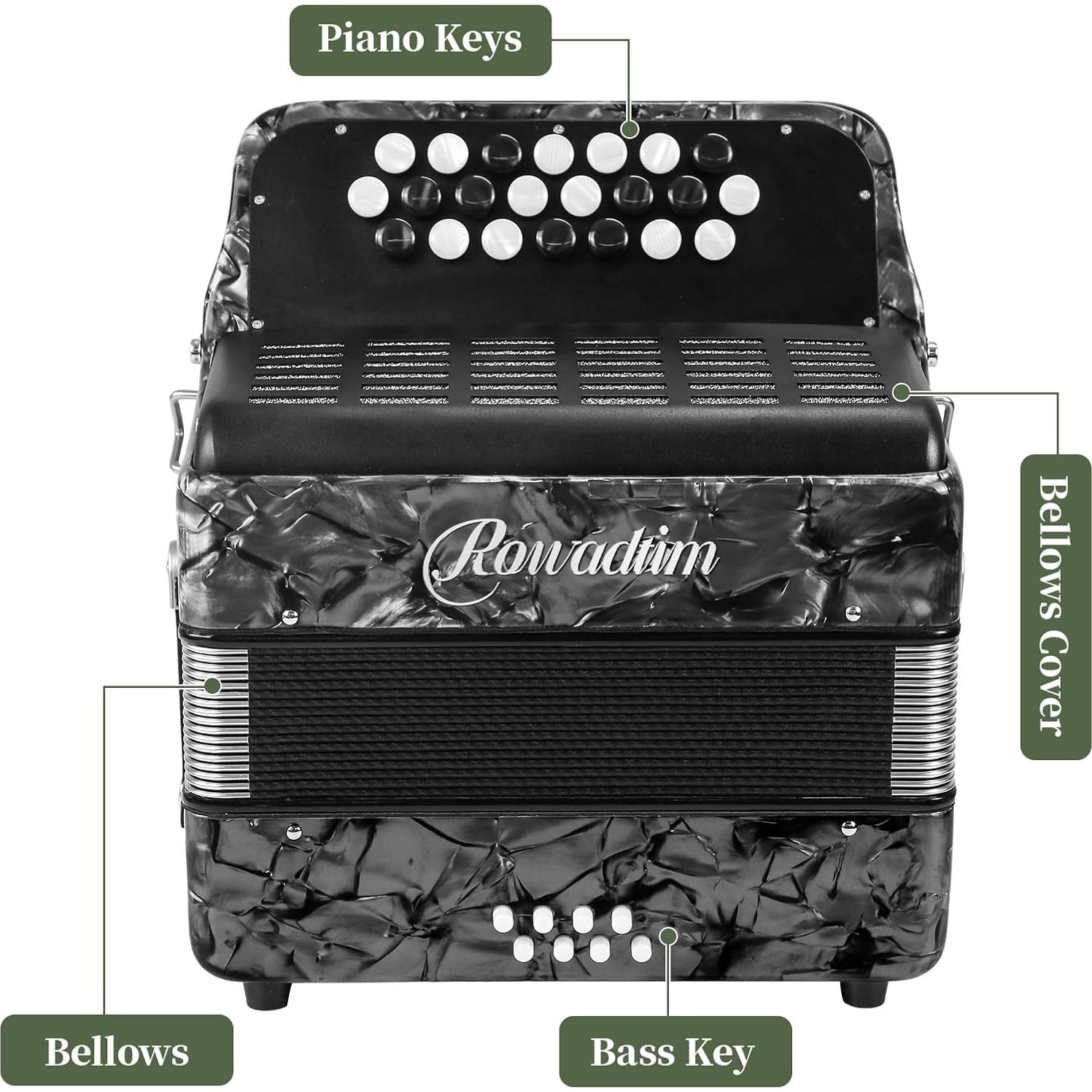 Acordeón Rowadtim MI-88-5 22 Teclas 8 Bajos Gris