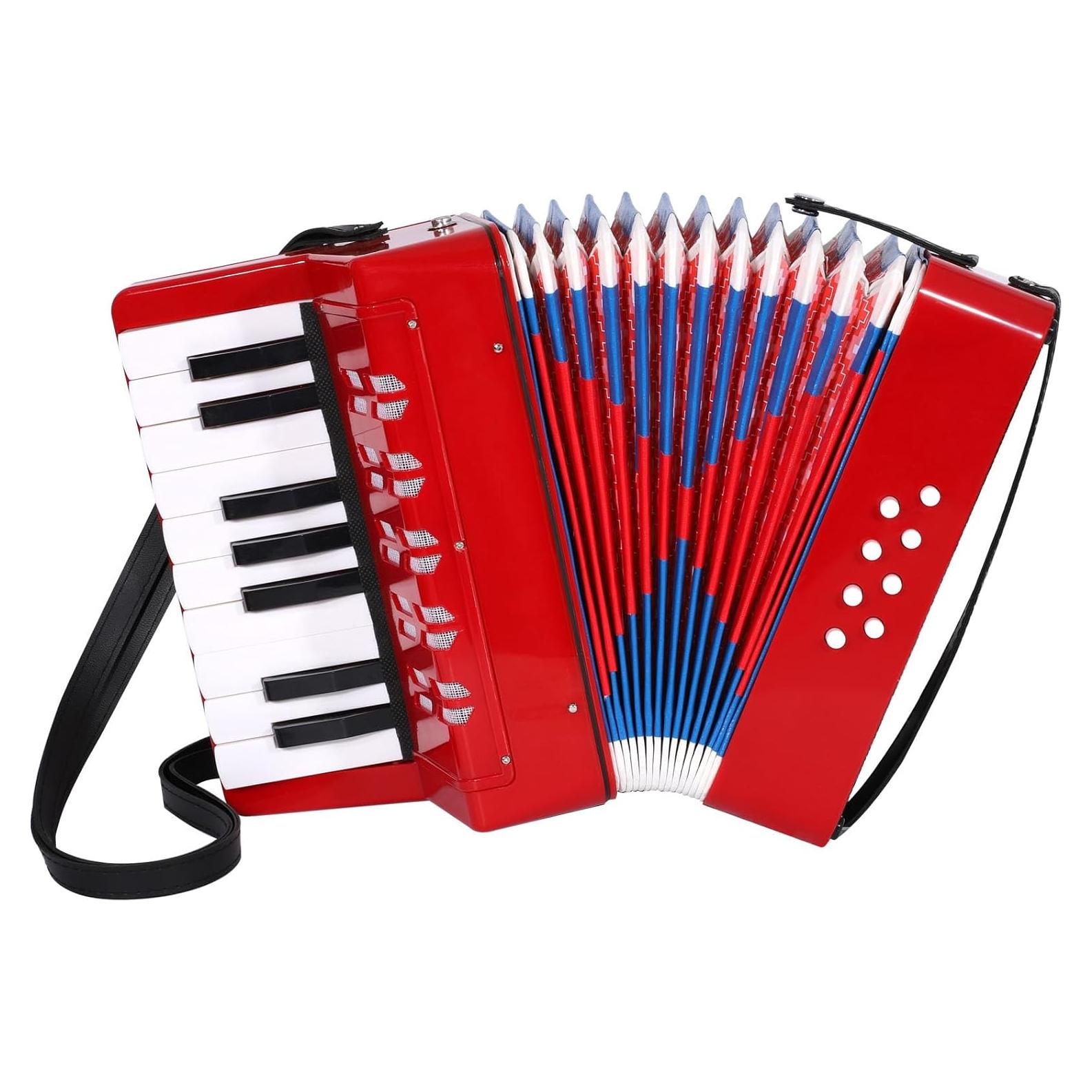 Acordeón Mini AIMEIS 17 Teclas 8 Botones Bajo para Principiantes Rojo