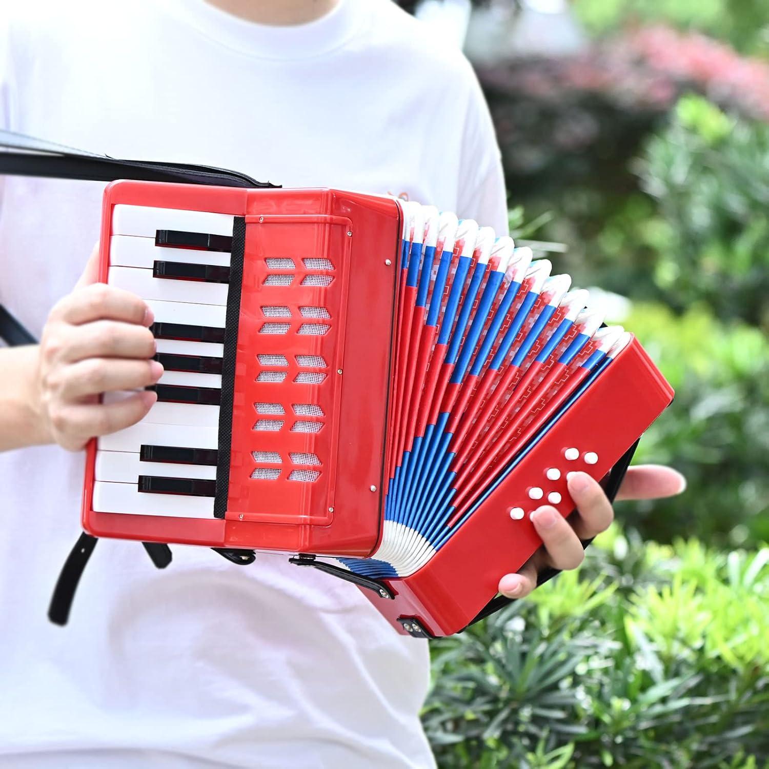 Acordeón Mini AIMEIS 17 Teclas 8 Botones Bajo para Principiantes Rojo