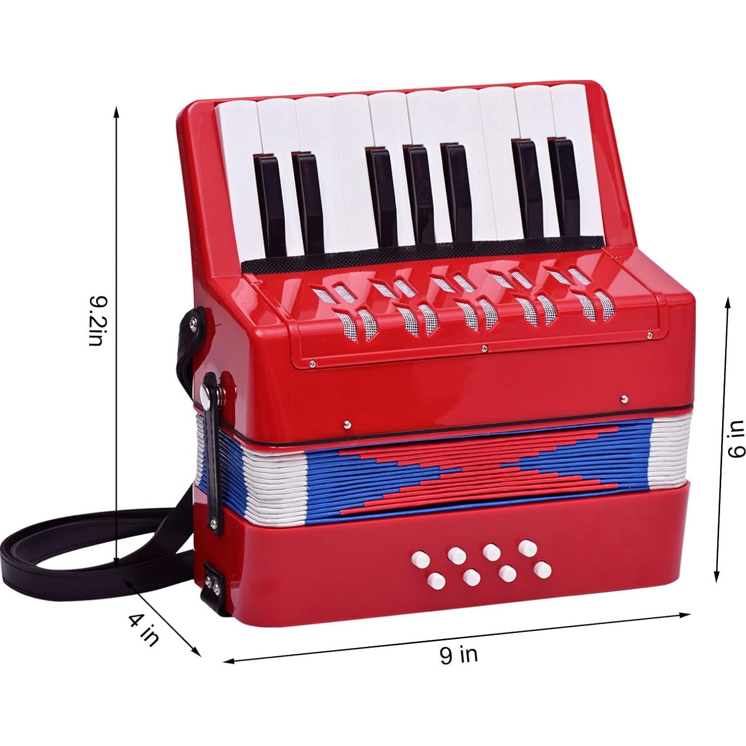 Acordeón Mini AIMEIS 17 Teclas 8 Botones Bajo para Principiantes Rojo