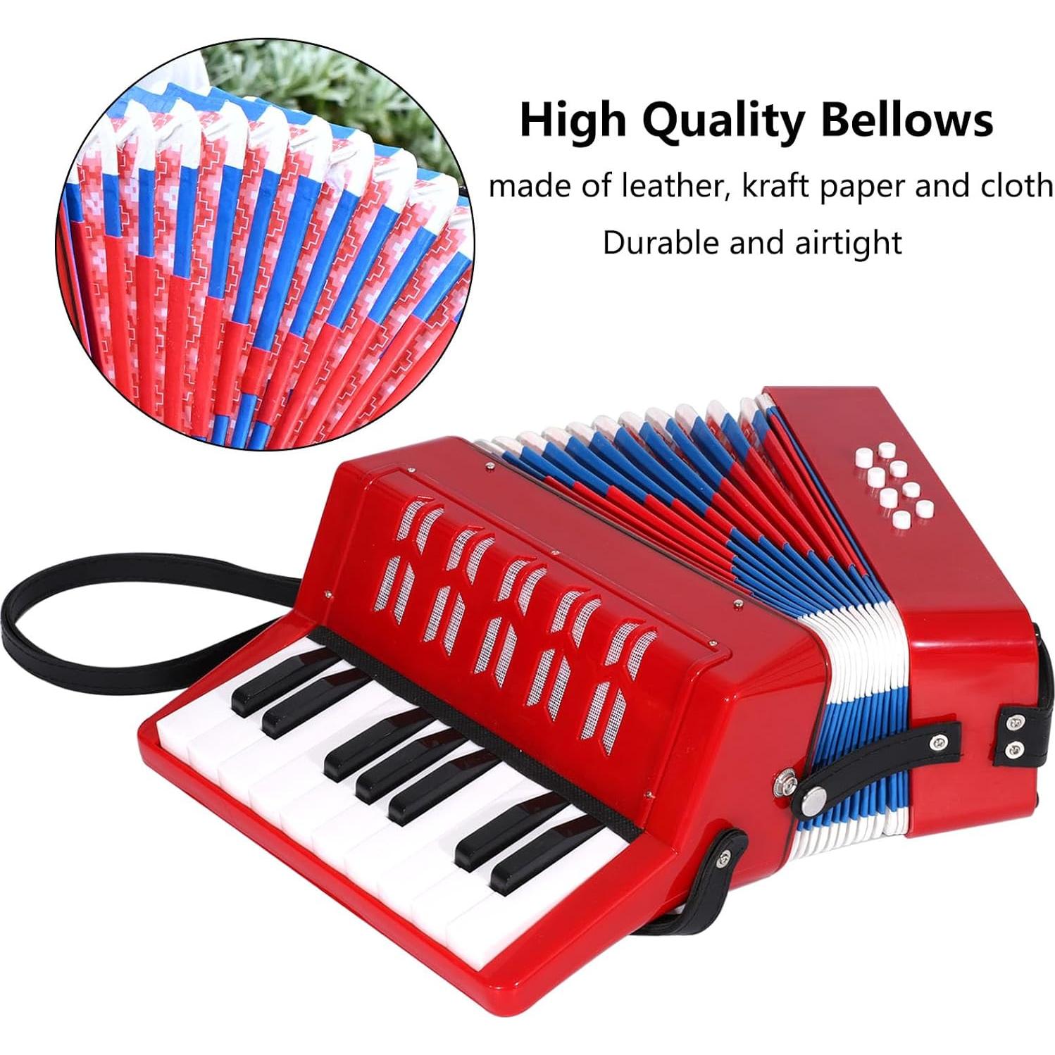 Acordeón Mini AIMEIS 17 Teclas 8 Botones Bajo para Principiantes Rojo