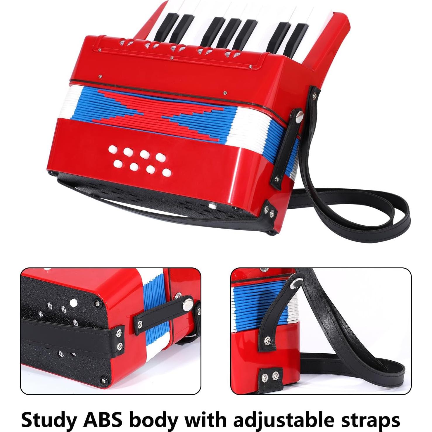 Acordeón Mini AIMEIS 17 Teclas 8 Botones Bajo para Principiantes Rojo