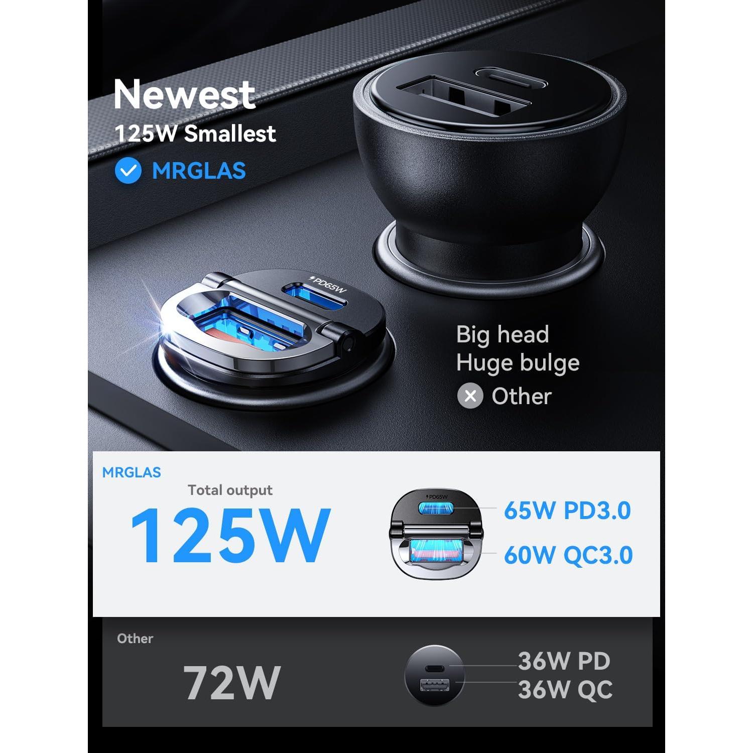 Cargador de coche USB C MRGLAS 125W carga rápida iPhone 16