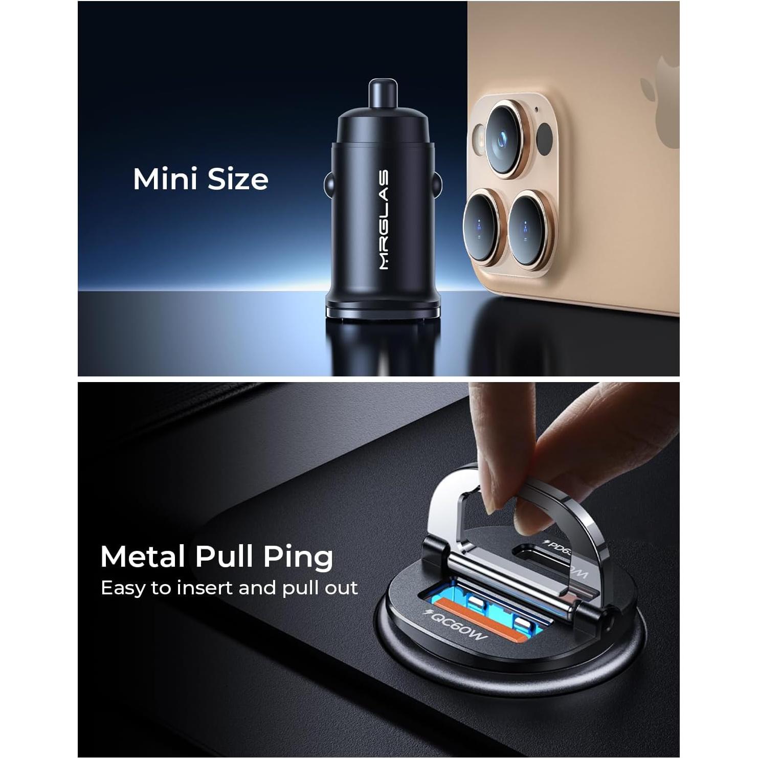 Cargador de coche USB C MRGLAS 125W carga rápida iPhone 16