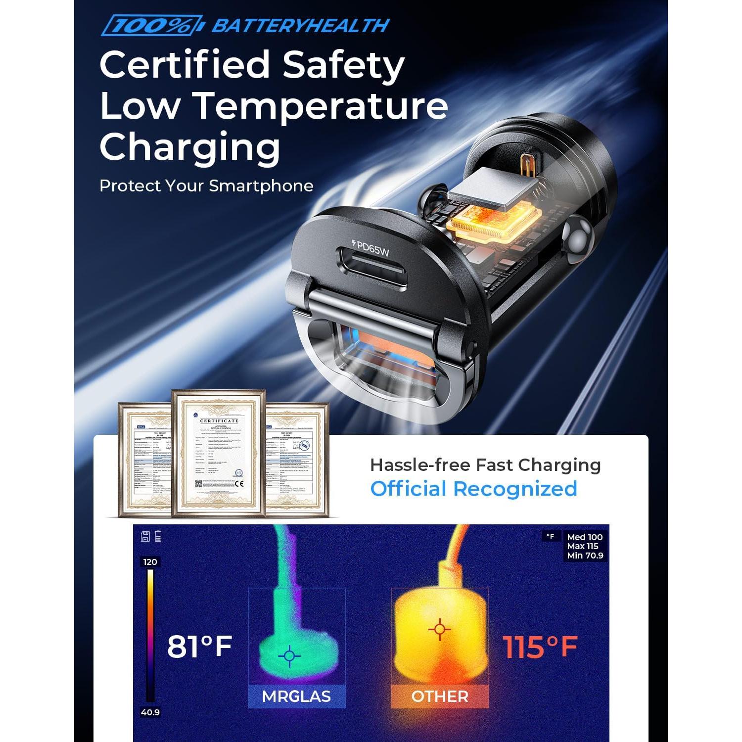 Cargador de coche USB C MRGLAS 125W carga rápida iPhone 16