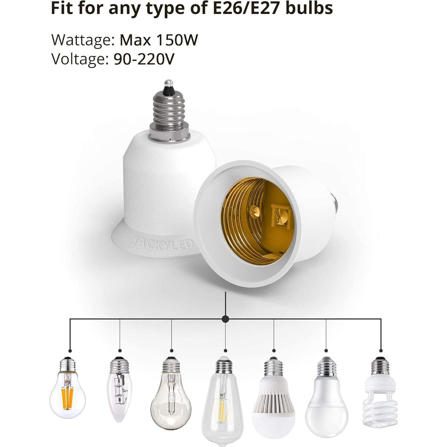 Adaptador E12 a E26 JACKYLED 10 Piezas 150W