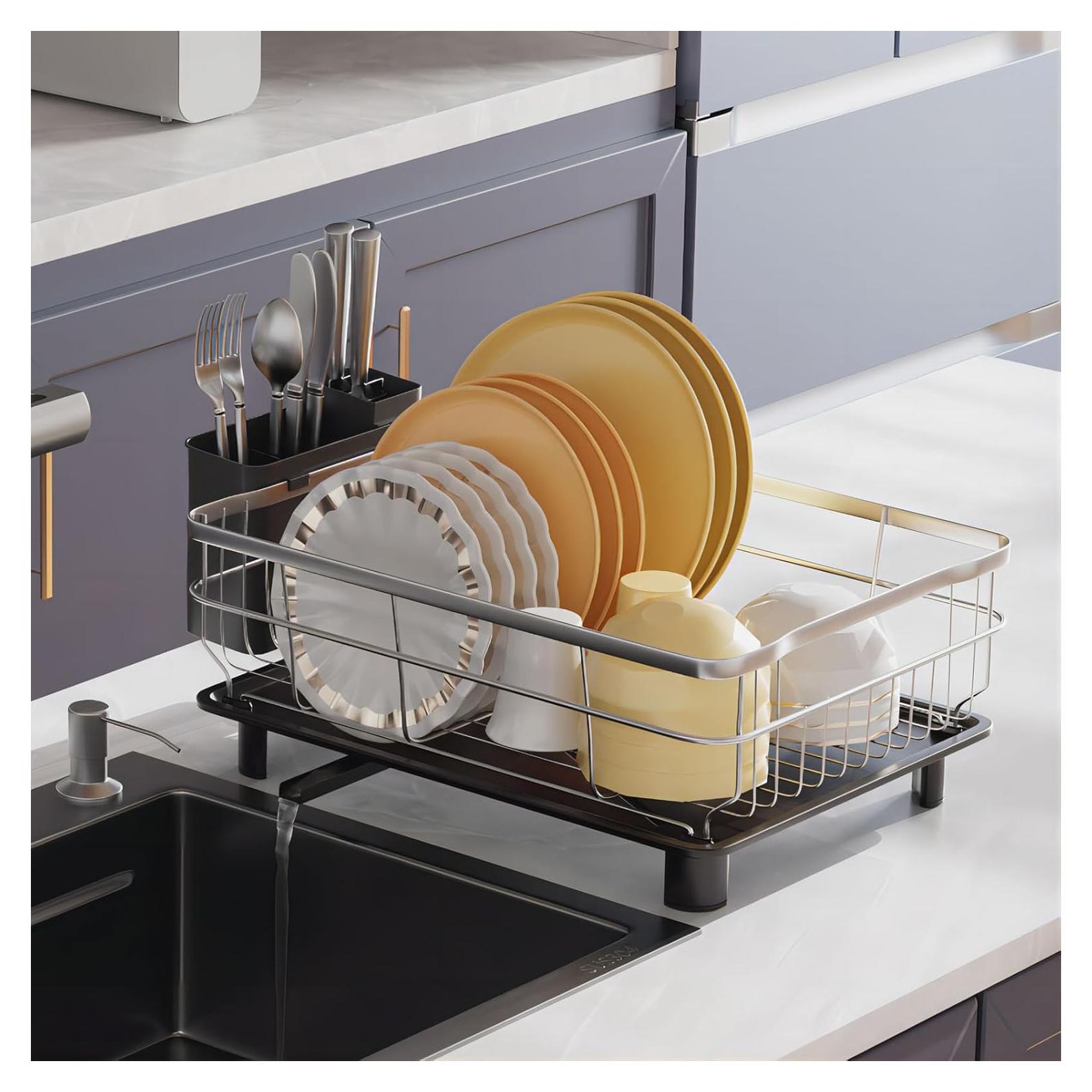 Escurridor de Platos AIDERLY de Acero Inoxidable Negro con Drenaje