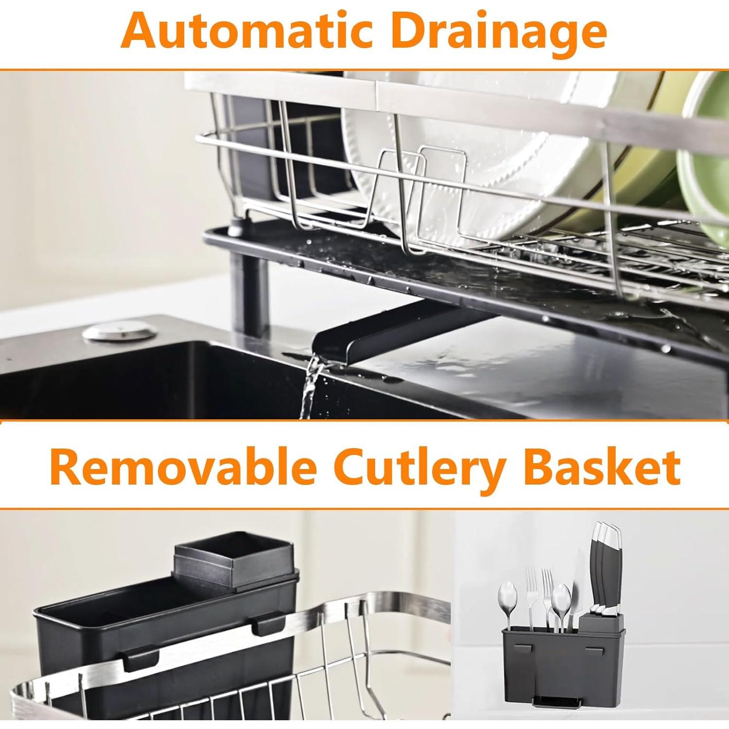 Escurridor de Platos AIDERLY de Acero Inoxidable Negro con Drenaje