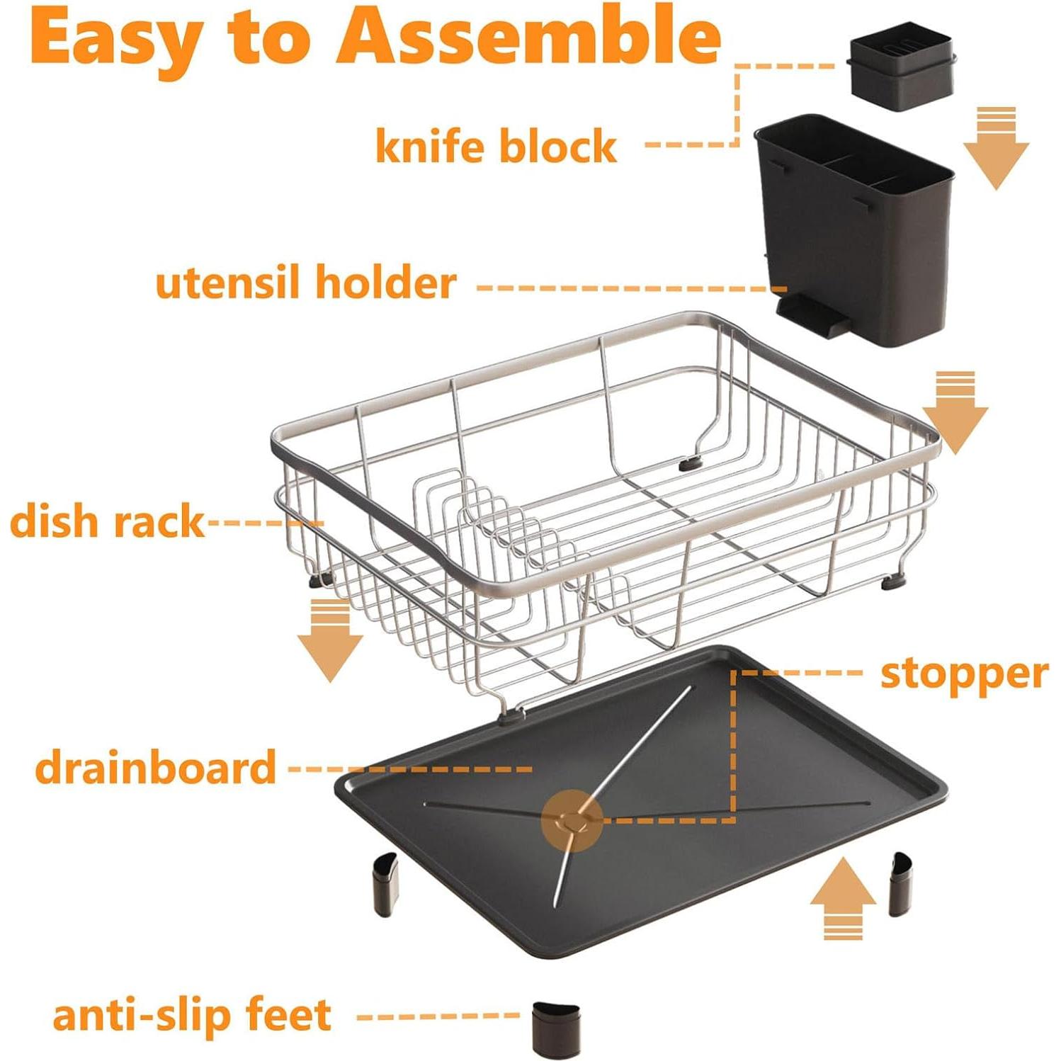 Escurridor de Platos AIDERLY de Acero Inoxidable Negro con Drenaje