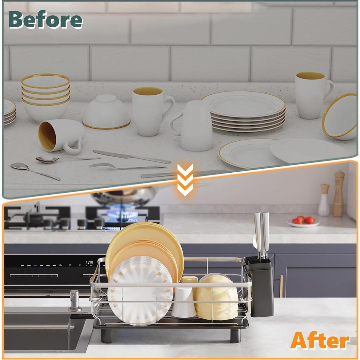 Escurridor de Platos AIDERLY de Acero Inoxidable Negro con Drenaje