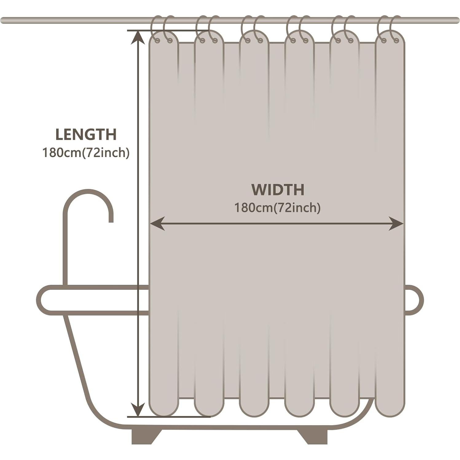 Forro de Cortina de Ducha Marrón EurCross 182.88x182.88 cm PEVA