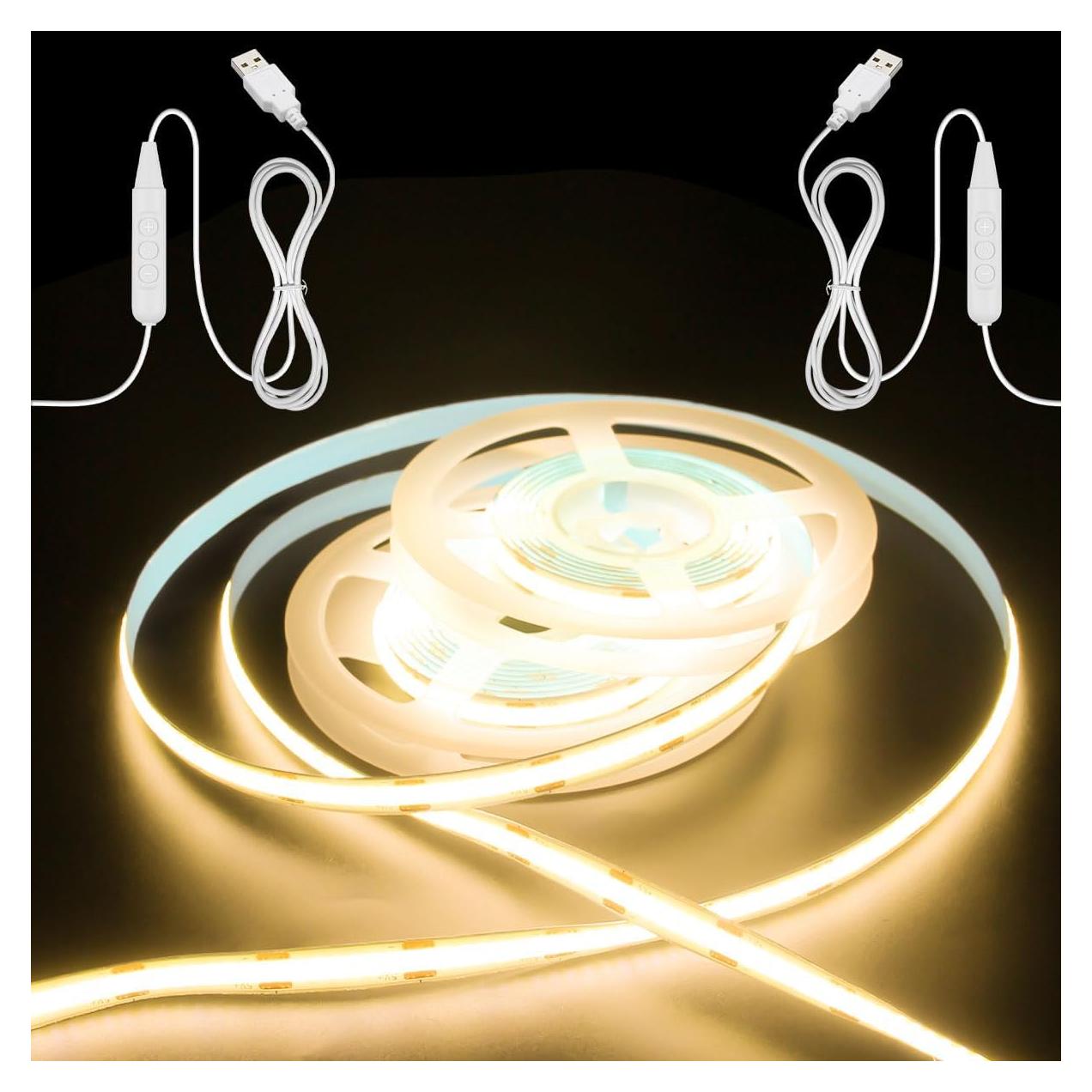 Tira LED COB Aclorol 3.28FT USB Regulable 3000K Blanco Cálido 2 Pack