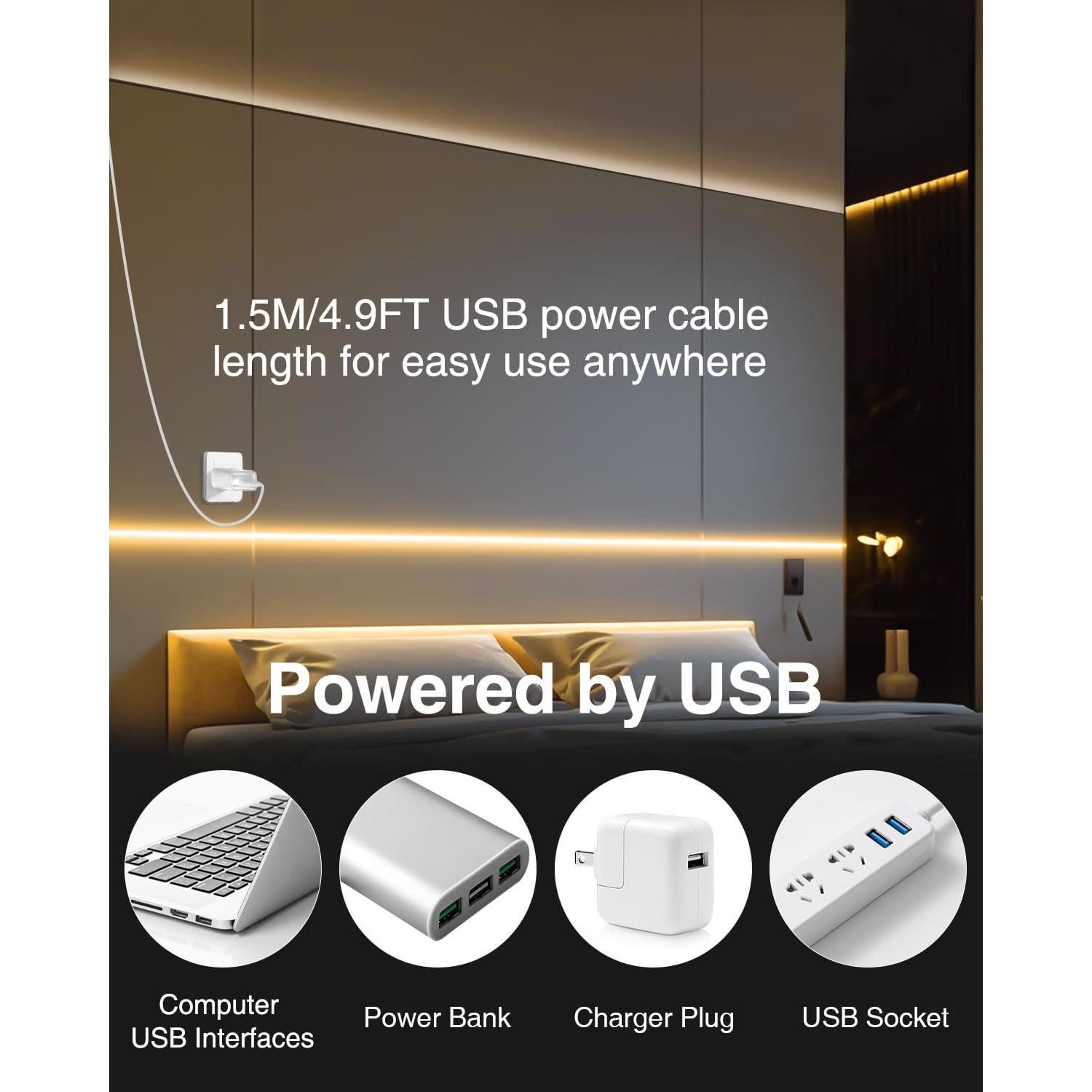 Tira LED COB Aclorol 3.28FT USB Regulable 3000K Blanco Cálido 2 Pack