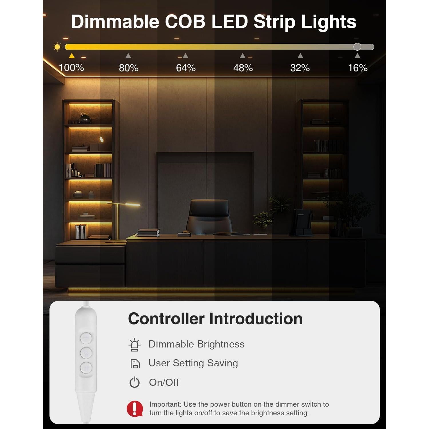 Tira LED COB Aclorol 3.28FT USB Regulable 3000K Blanco Cálido 2 Pack