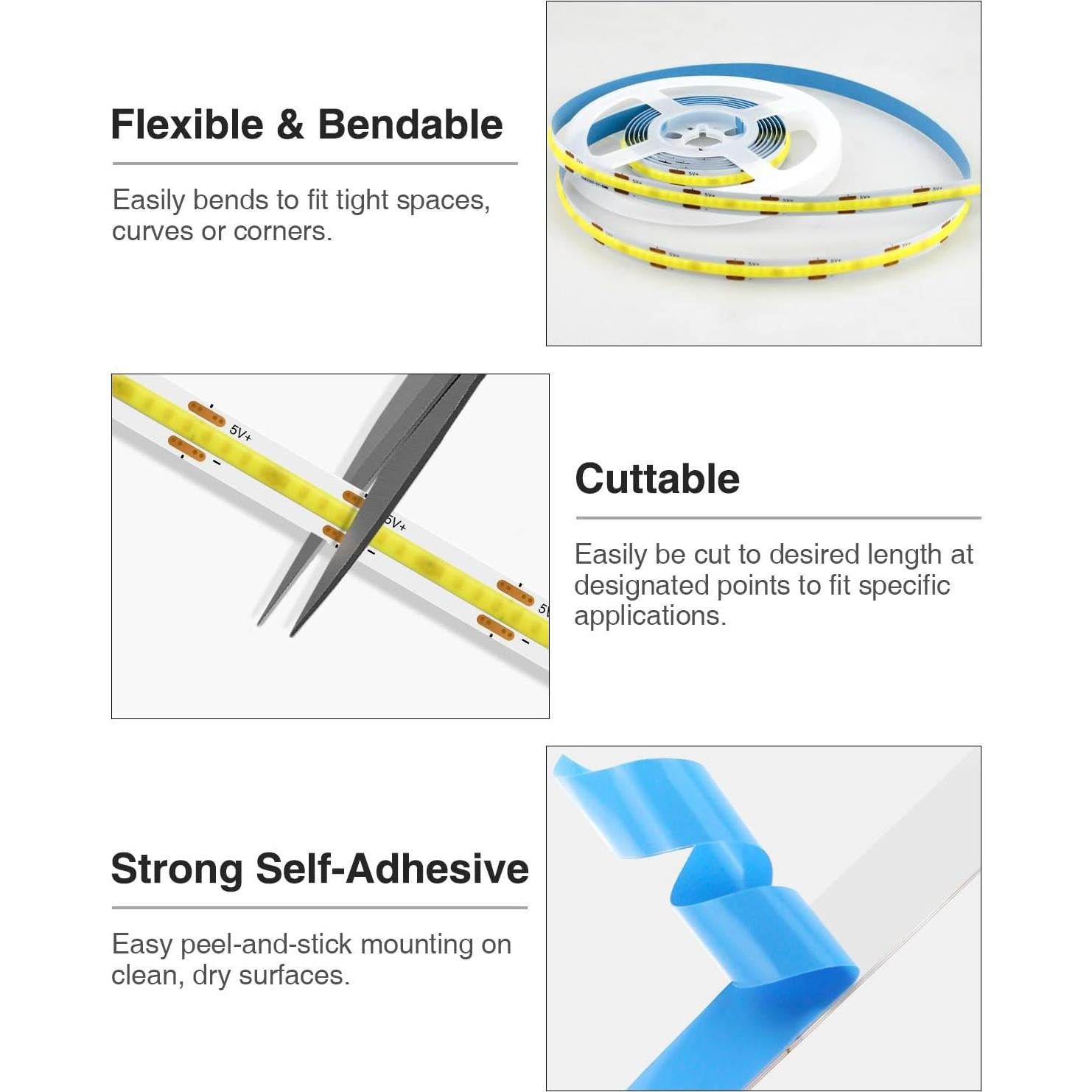 Tira LED COB Aclorol 3.28FT USB Regulable 3000K Blanco Cálido 2 Pack