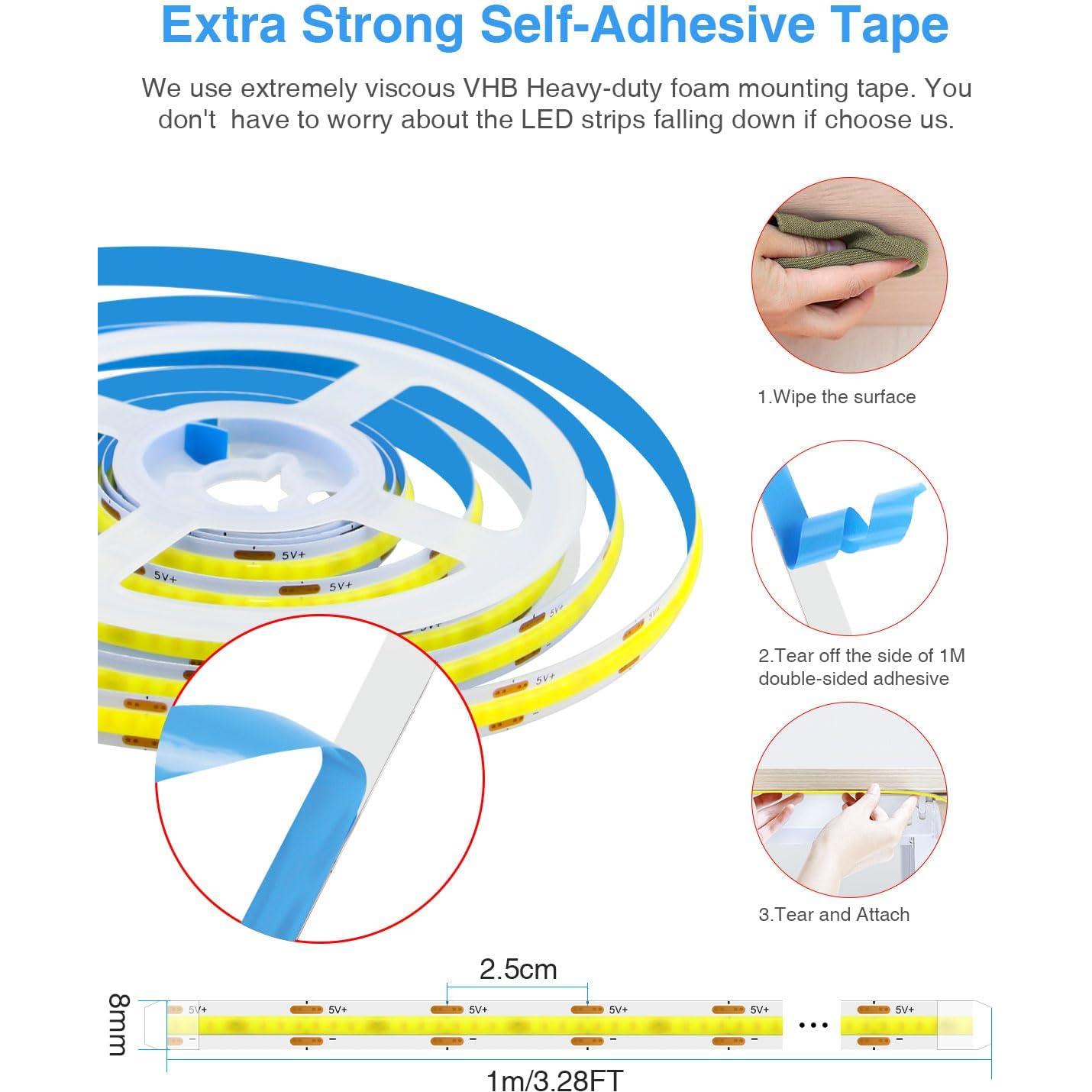Tira LED COB Aclorol 3.28FT USB Regulable 3000K Blanco Cálido 2 Pack