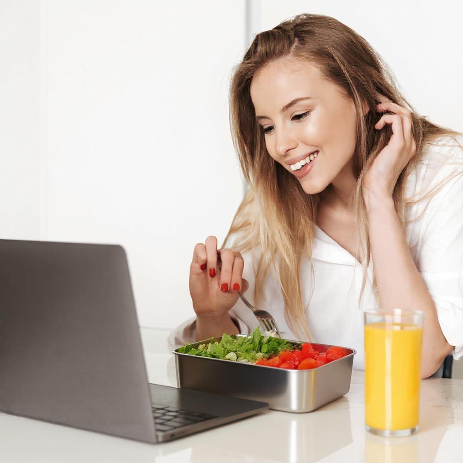 Caja Bento Acero Inoxidable Bakpoco 1600ml Doble Capa Apta Microondas