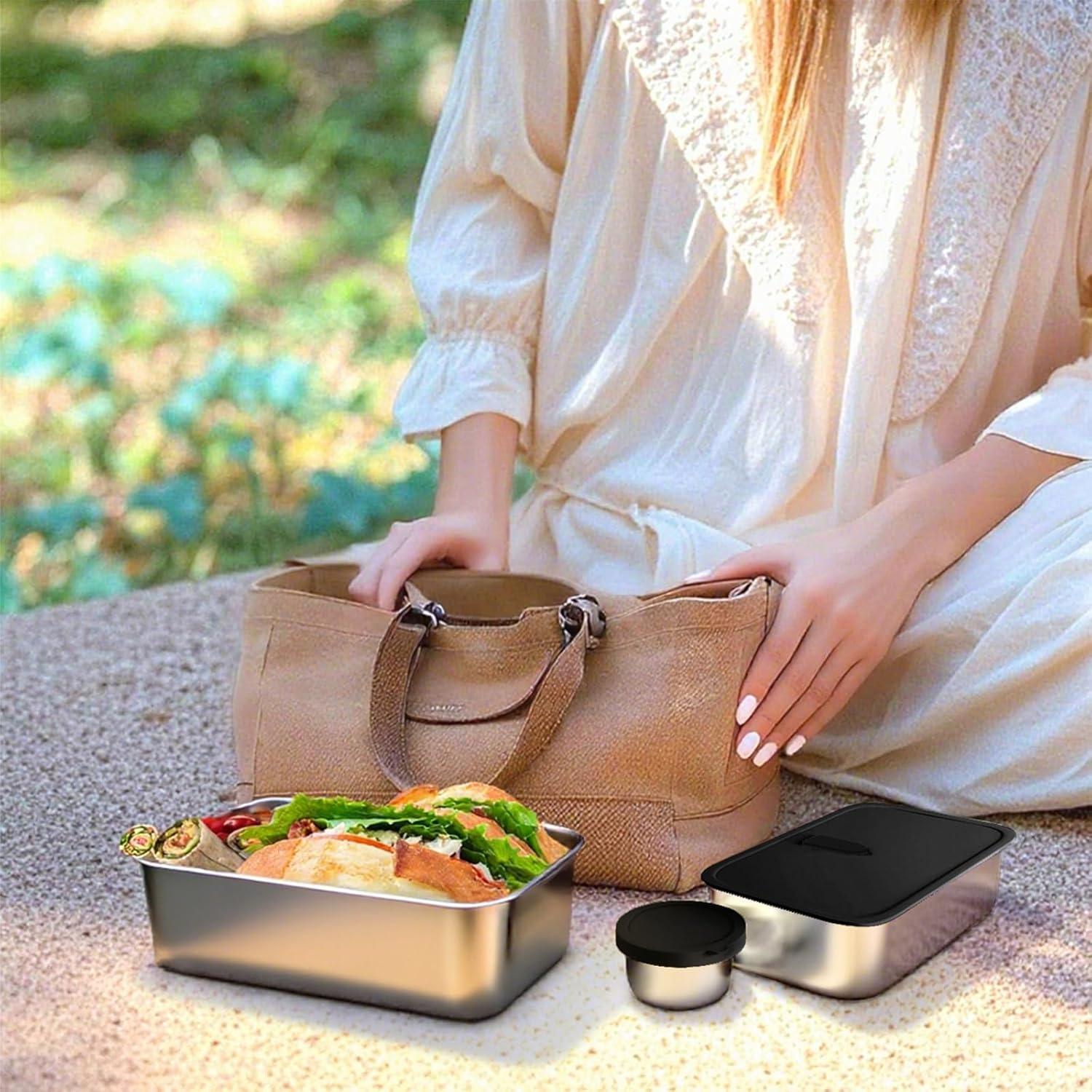 Caja Bento Acero Inoxidable Bakpoco 1600ml Doble Capa Apta Microondas