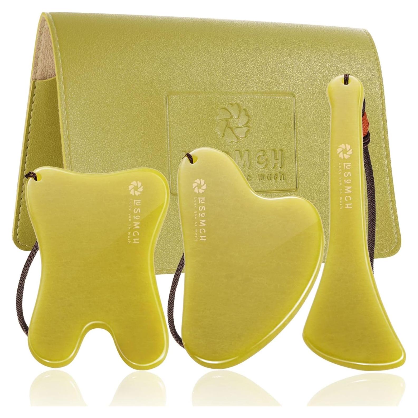 Juego de 3 Herramientas Gua Sha Jade Lusomch para Masaje Facial