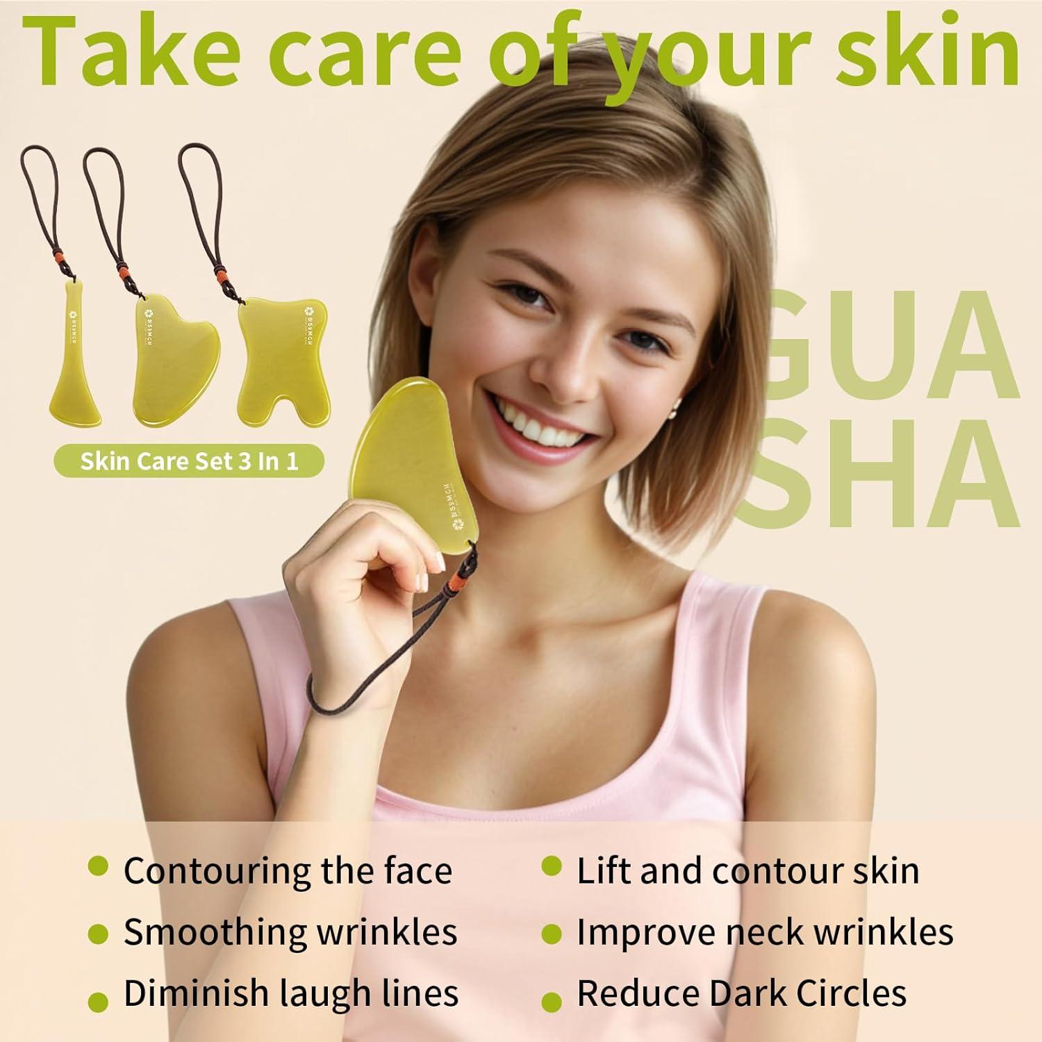 Juego de 3 Herramientas Gua Sha Jade Lusomch para Masaje Facial